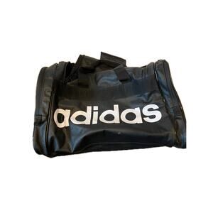 Vintage Adidas Faux Leather Medium 18"x12"x10" Black Duffel Gym Bag